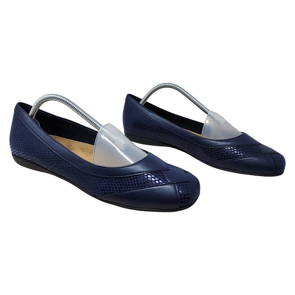 Trotters Estee Flats 10.5 M Womens Navy Blue‎ Snakeskin Leather Ballet NEW